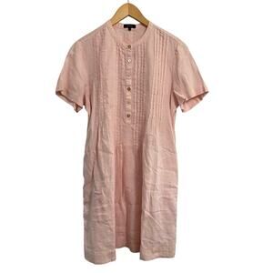 Quince European Linen Swing Dress Pale Pink Women's Medium Pleated Pockets